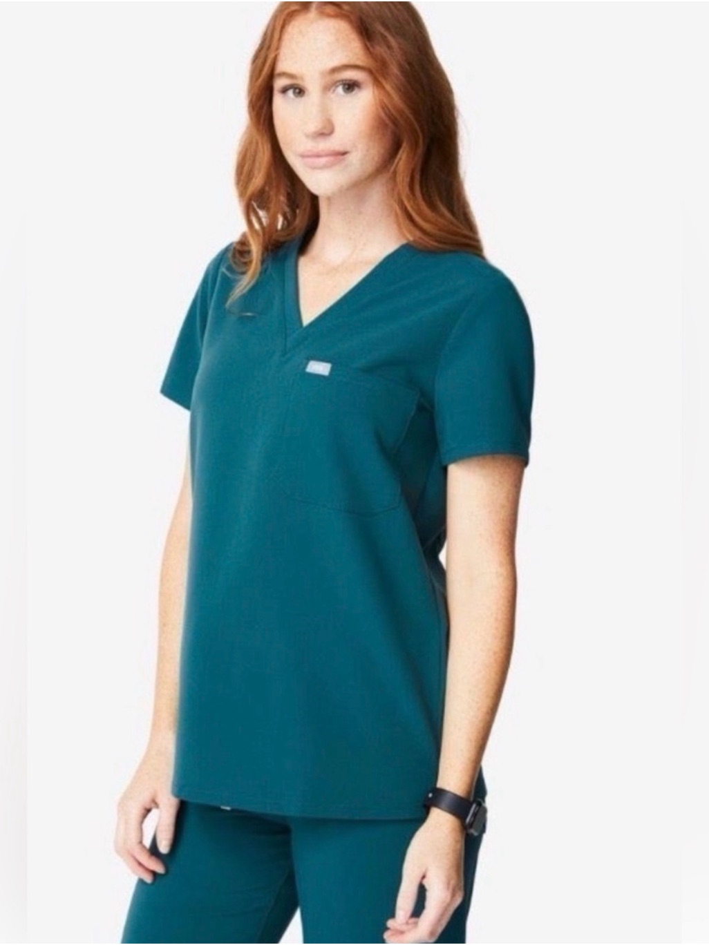 Figs Catarina Caribbean Blue Slim One Pocket V-Neck Scrub Top L W22sw1014 Po3006